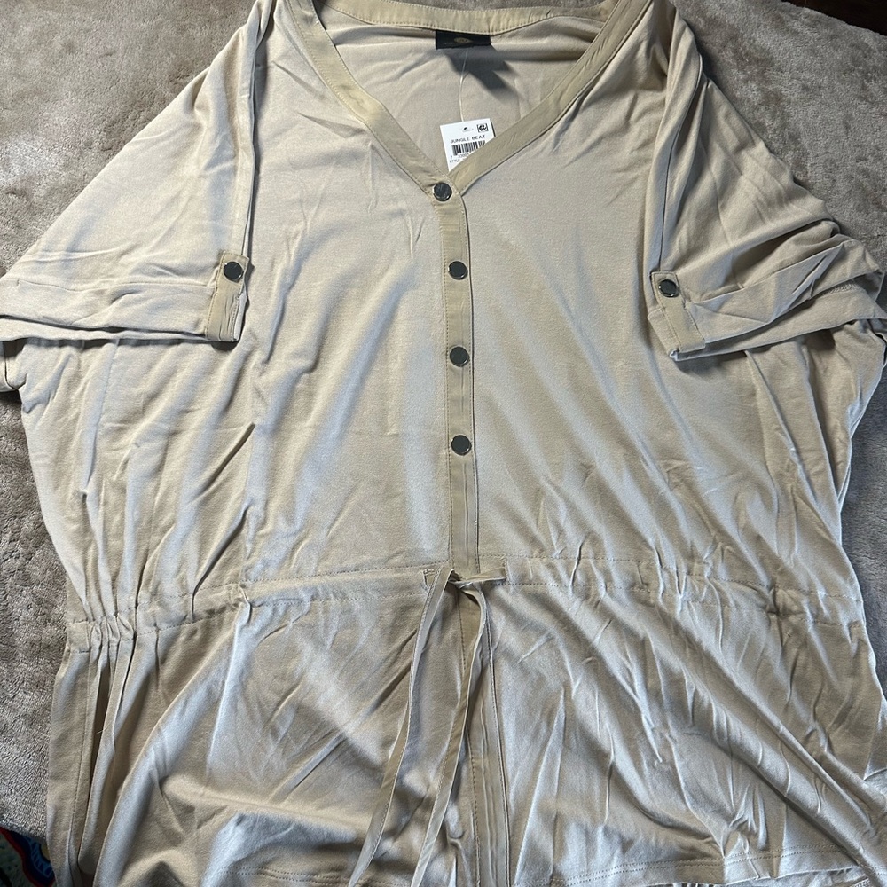 JM Collection Beige Button-Down Blouse